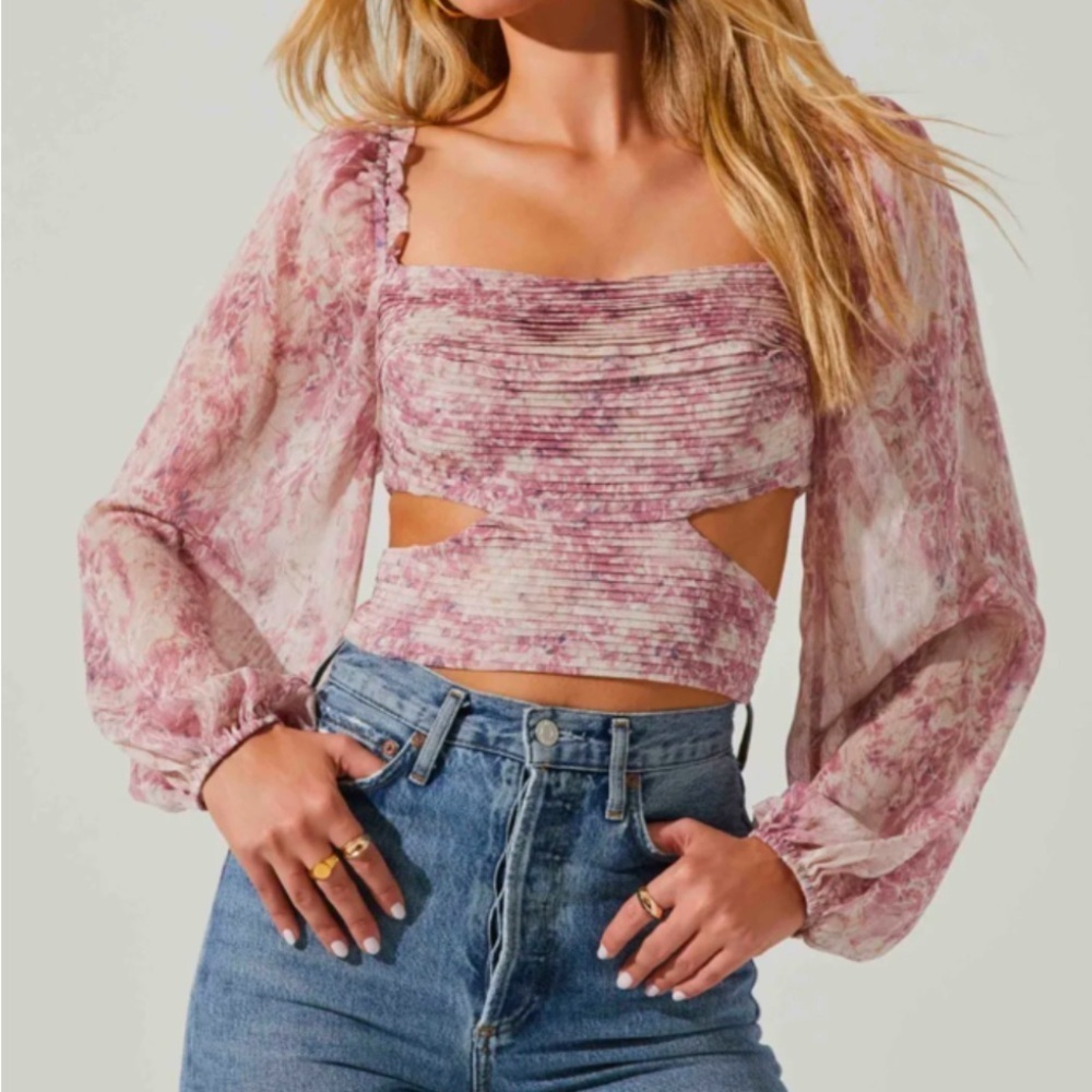 ASTR abstract pink floral top, XS